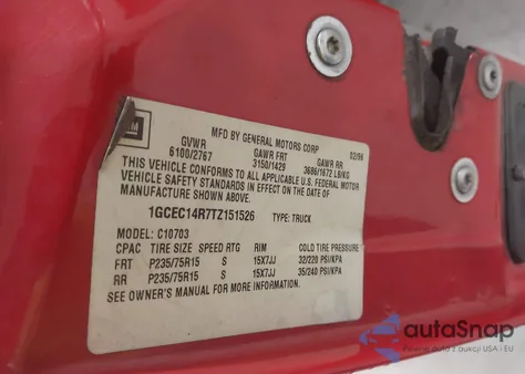 1996 Chevrolet Gmt-400 C1500 from USA, damaged, VIN 1GCEC14R7TZ151526